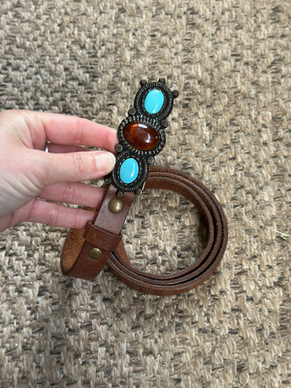 Ceinture cuir marron boucle bohème taille 95