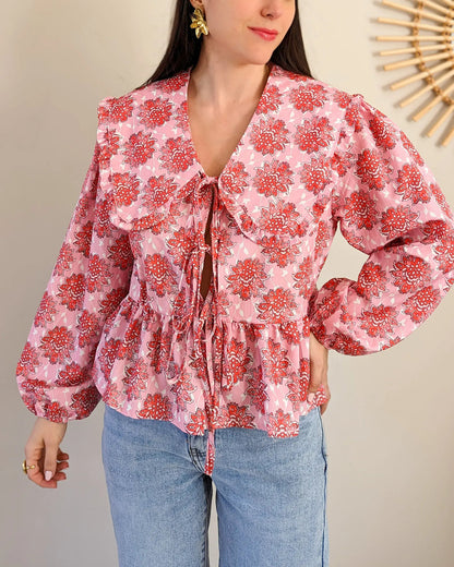 Blouse oversize rose et rouge imprimé fleuri taille Unique