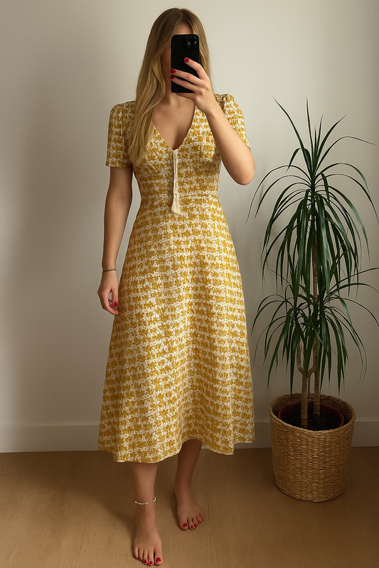 Robe longue motif jacquard jaune T.36