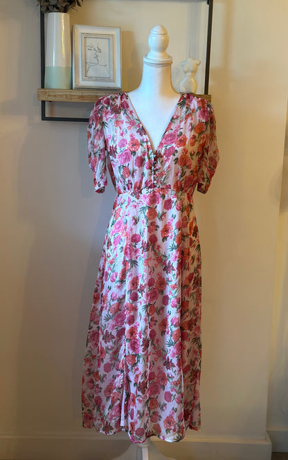 Robe longue fleurie à fils lurex T.38
