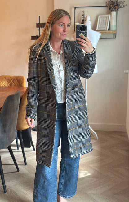 Manteau long carreaux laine modèle Gisèle T.34