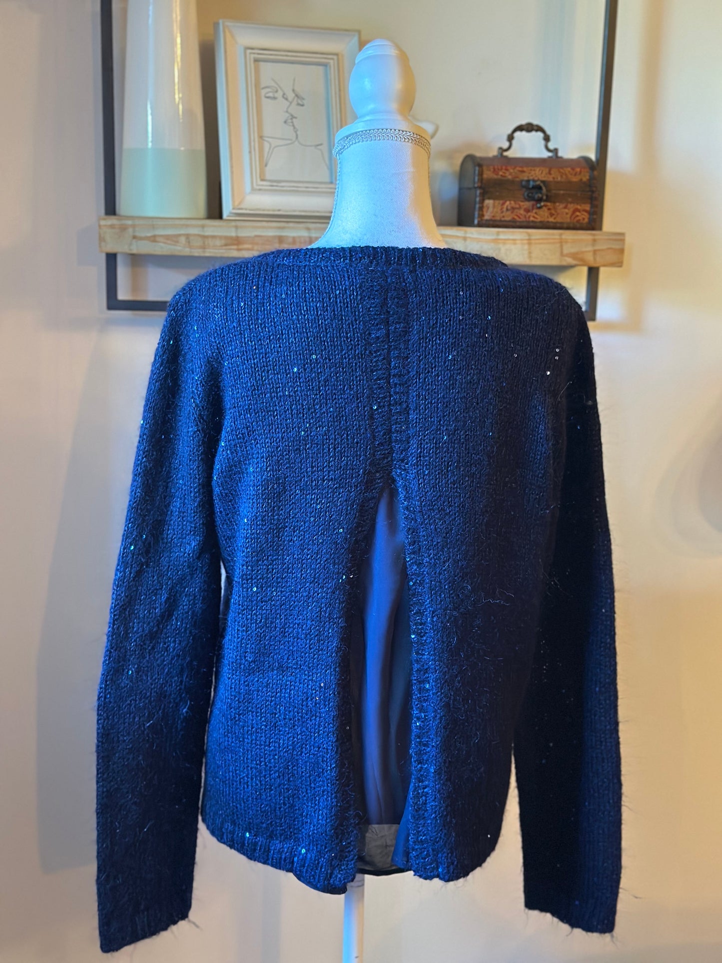 Pull à sequins mohair et laine bleu marine T.38
