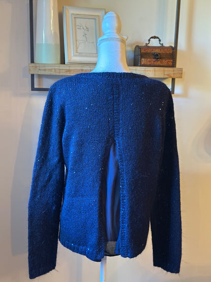Pull à sequins mohair et laine bleu marine T.38