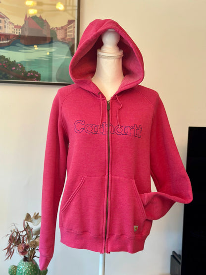 Sweat zippé à capuche rose logo brodé T.38