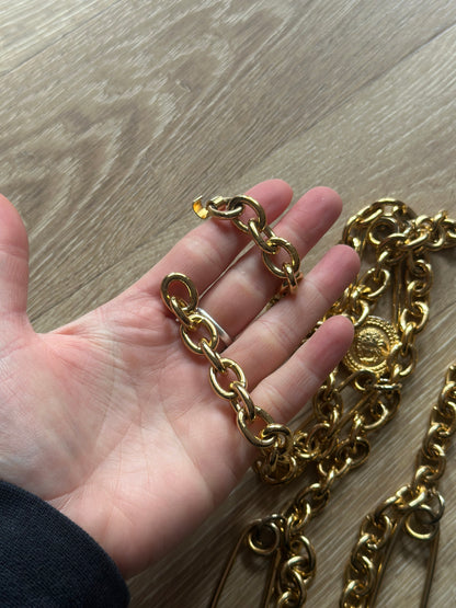 Ceinture chaîne dorée vintage épingles nourrice style 90s – 98 cm