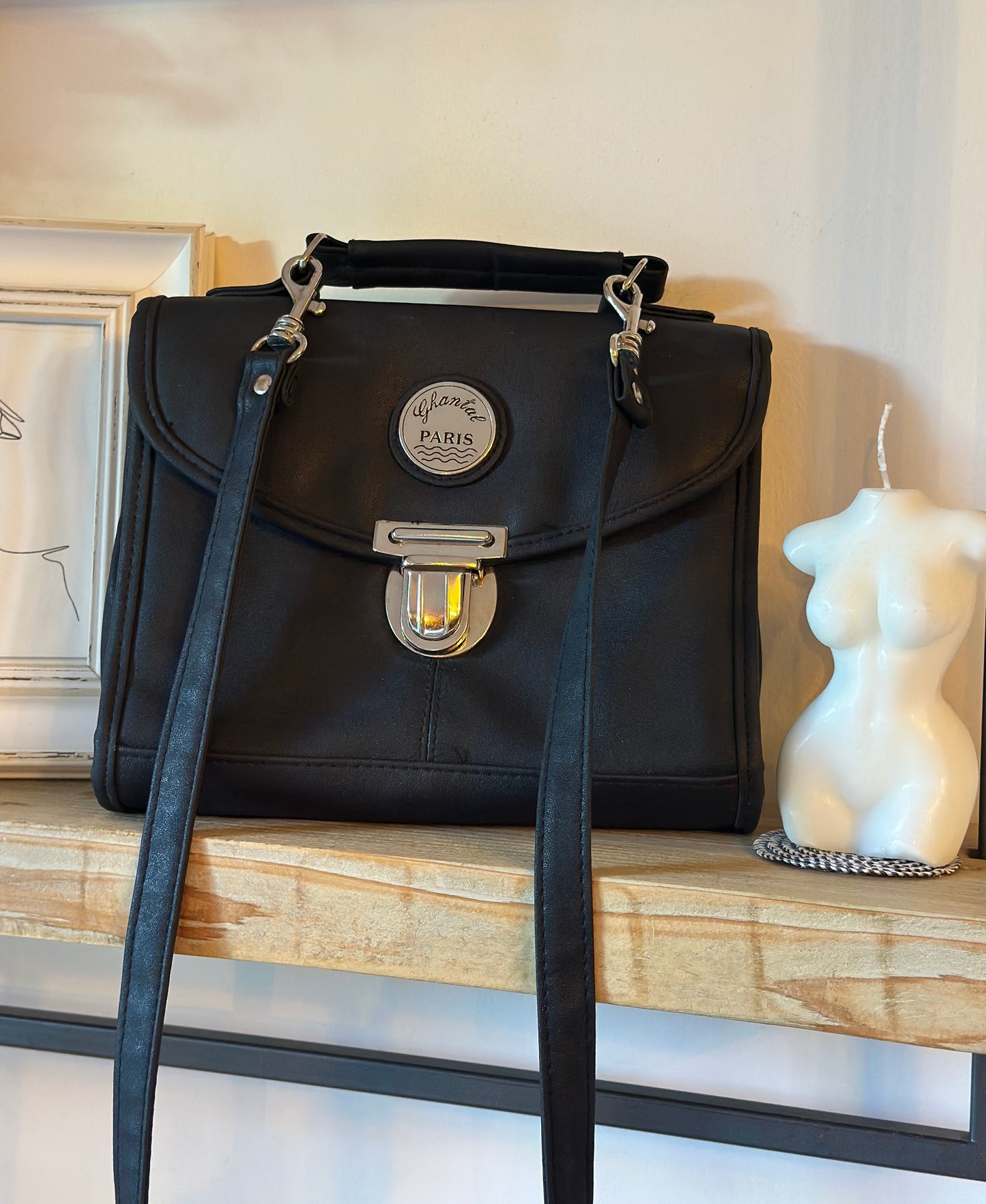 Sac bandoulière noir uni vintage
