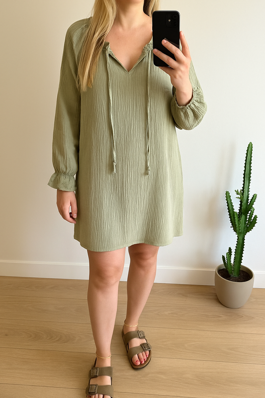 Robe tunique kaki en gaze de coton T.U