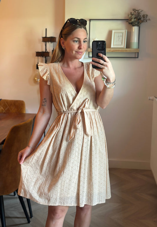 Robe broderie anglaise beige coton neuf avec étiquette T.38/40