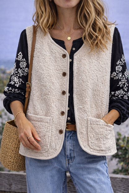 Gilet sans manches crème effet mouton neuf T.36