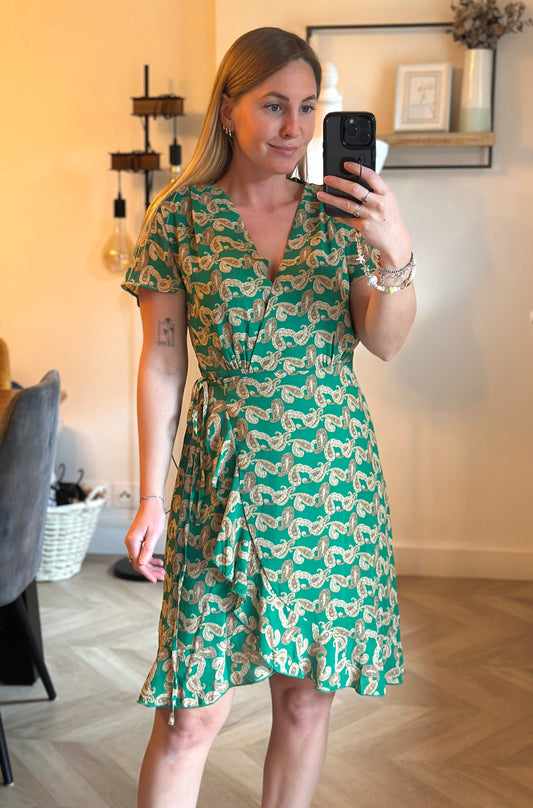 Robe portefeuille imprimé cachemire vert T.36 neuf avec étiquette