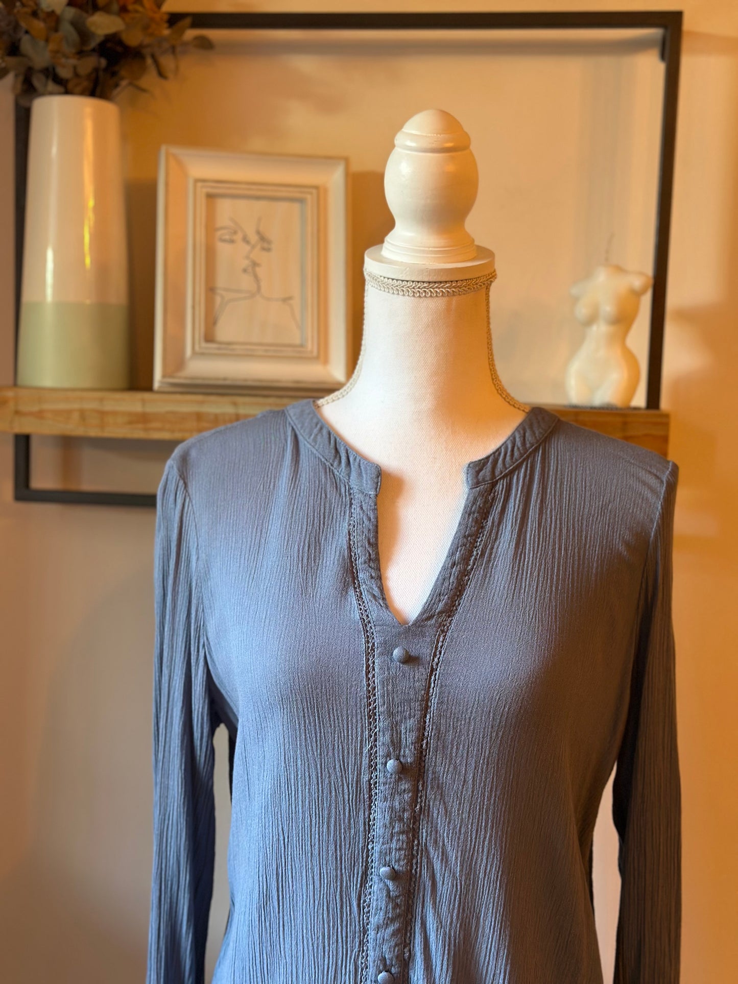 Blouse fluide bleue texturée T.36