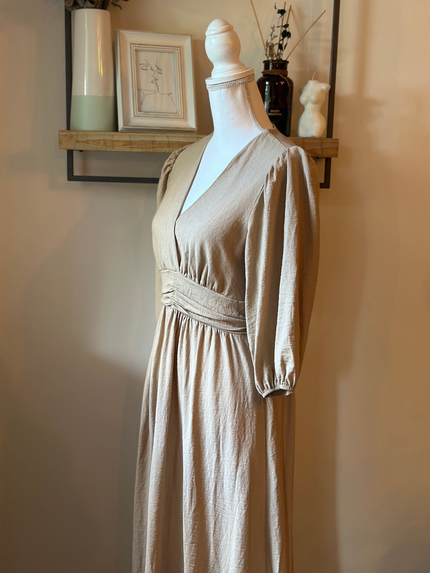 Robe longue beige effet lin Made in Italy T.36/38