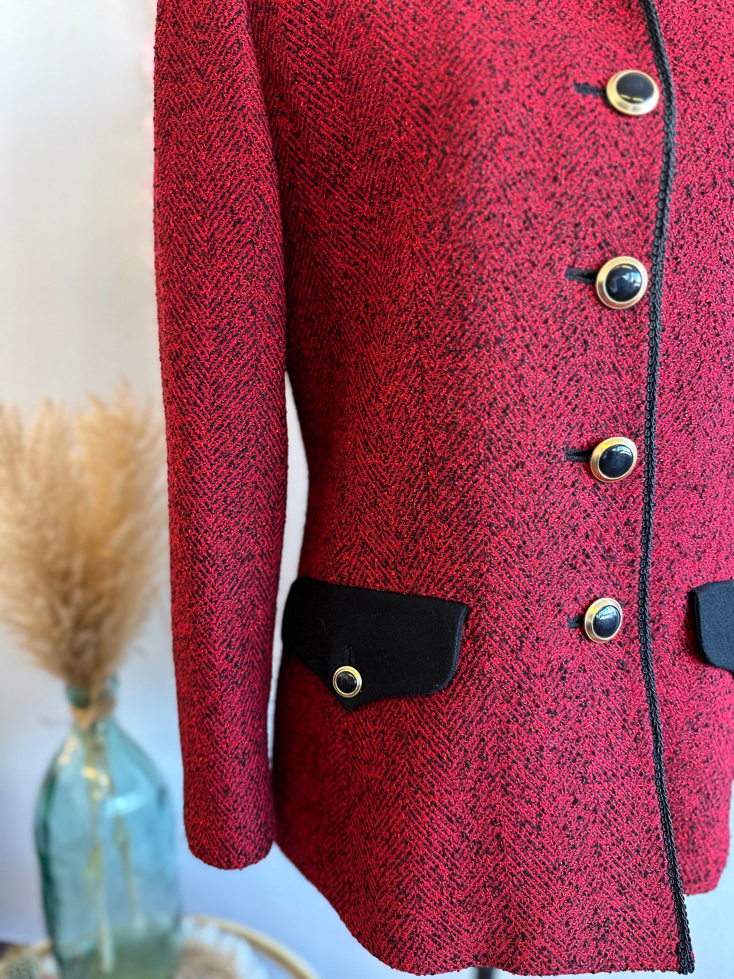 Veste élégante en laine à motifs façon tweed rouge T.40