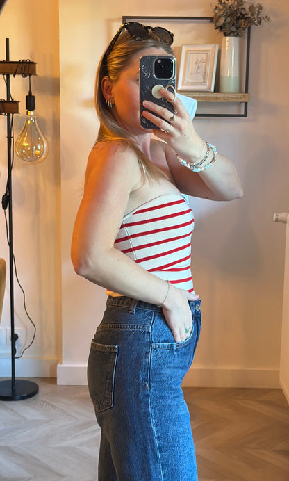 Top bandeau rayé rouge et écru T.38
