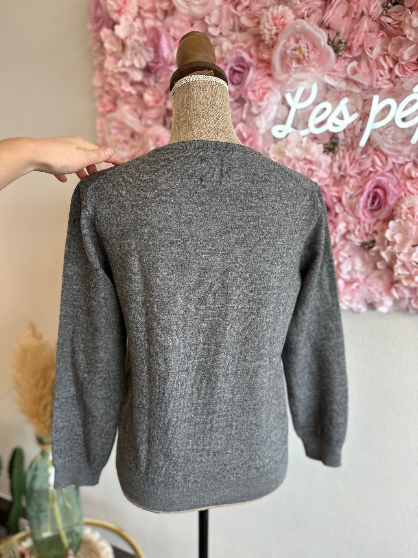 Pull gris chiné en laine mérinos, T.36