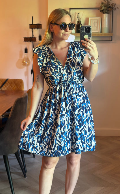 Robe fluide imprimé bleu volantée T.36/38