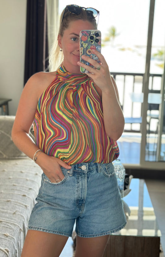 Top dos nu à motifs colorés T.38/40