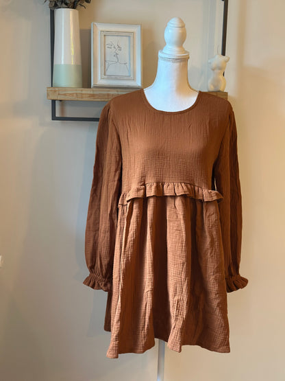 Robe gaze de coton cognac neuf avec étiquette fabriqué en France T.38
