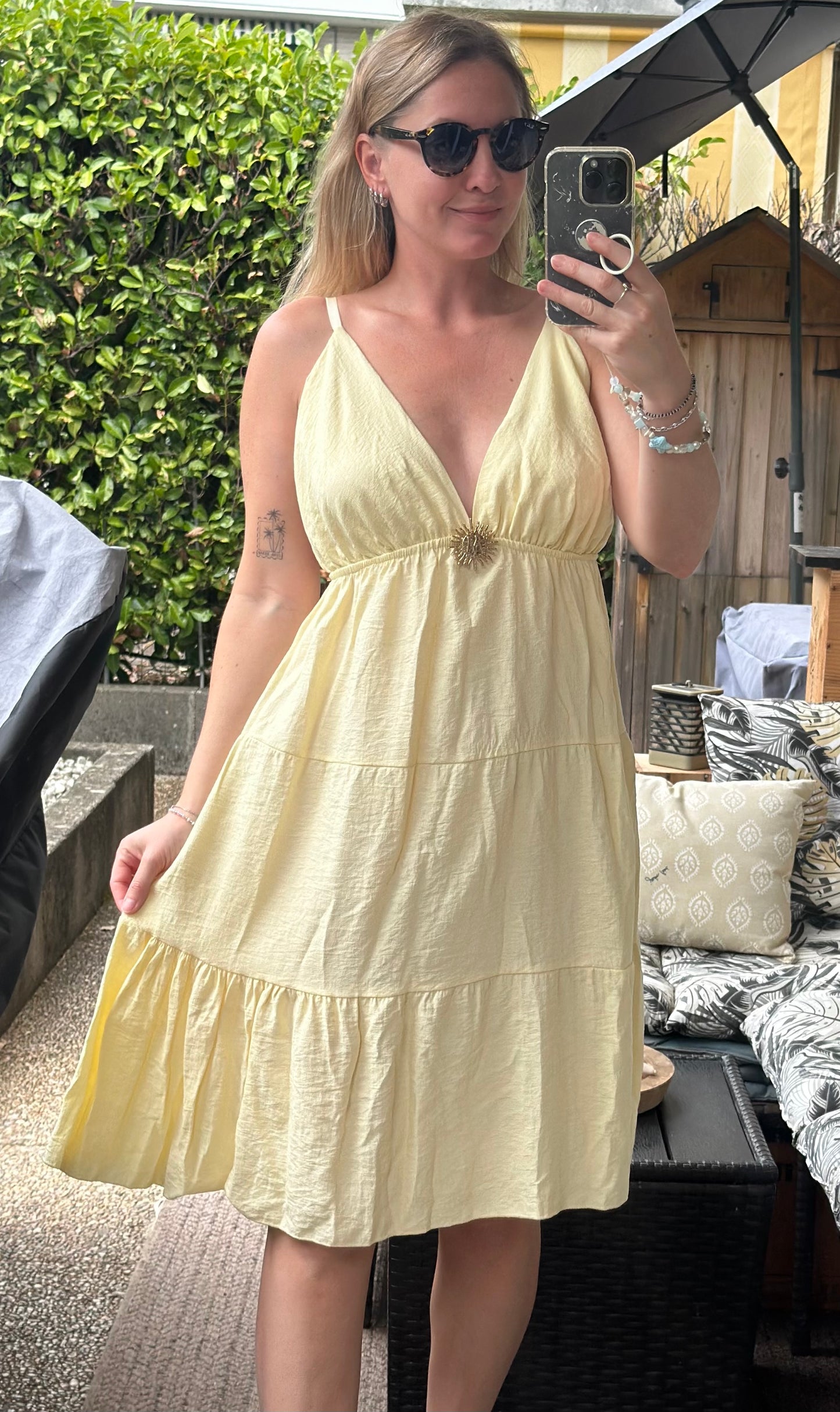 Robe à bretelles Made in Italy jaune clair en viscose T.U