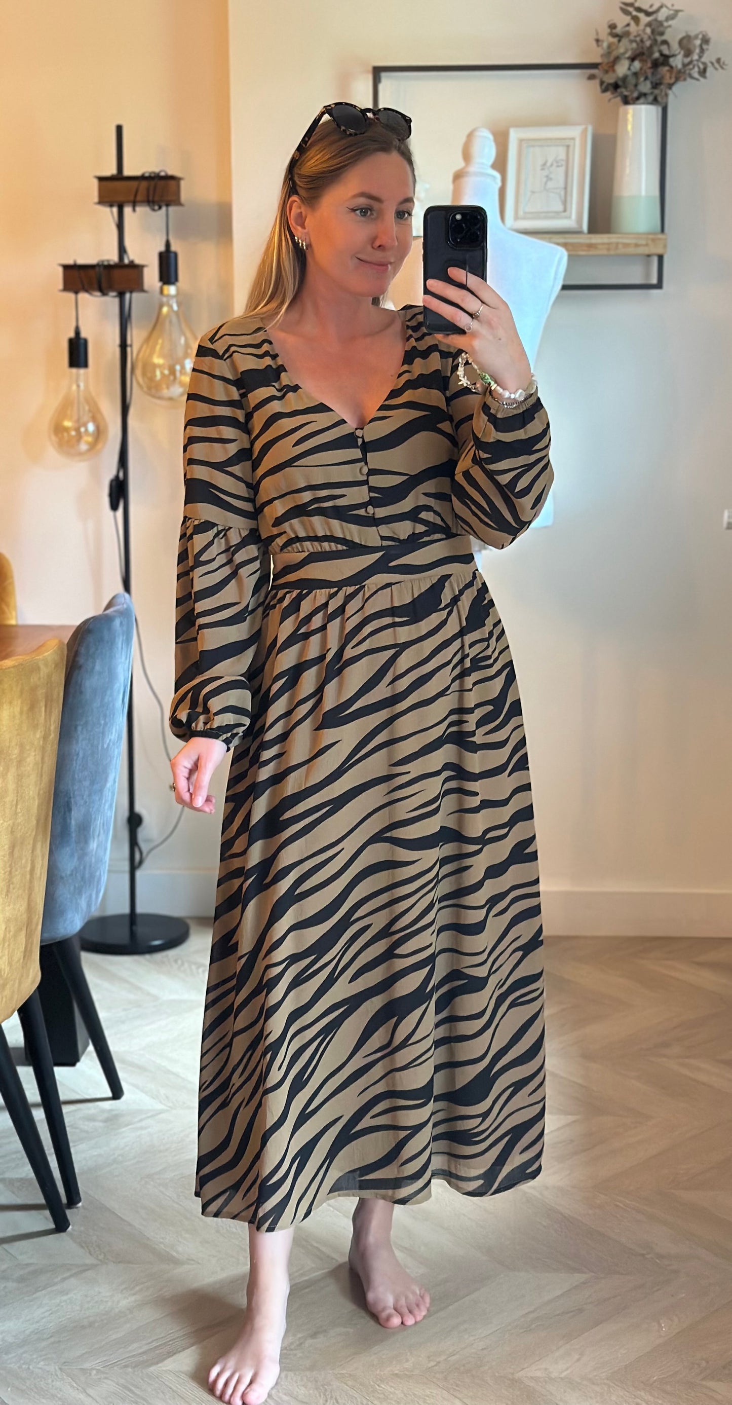 Robe longue imprimé zèbre marron et noir T.38