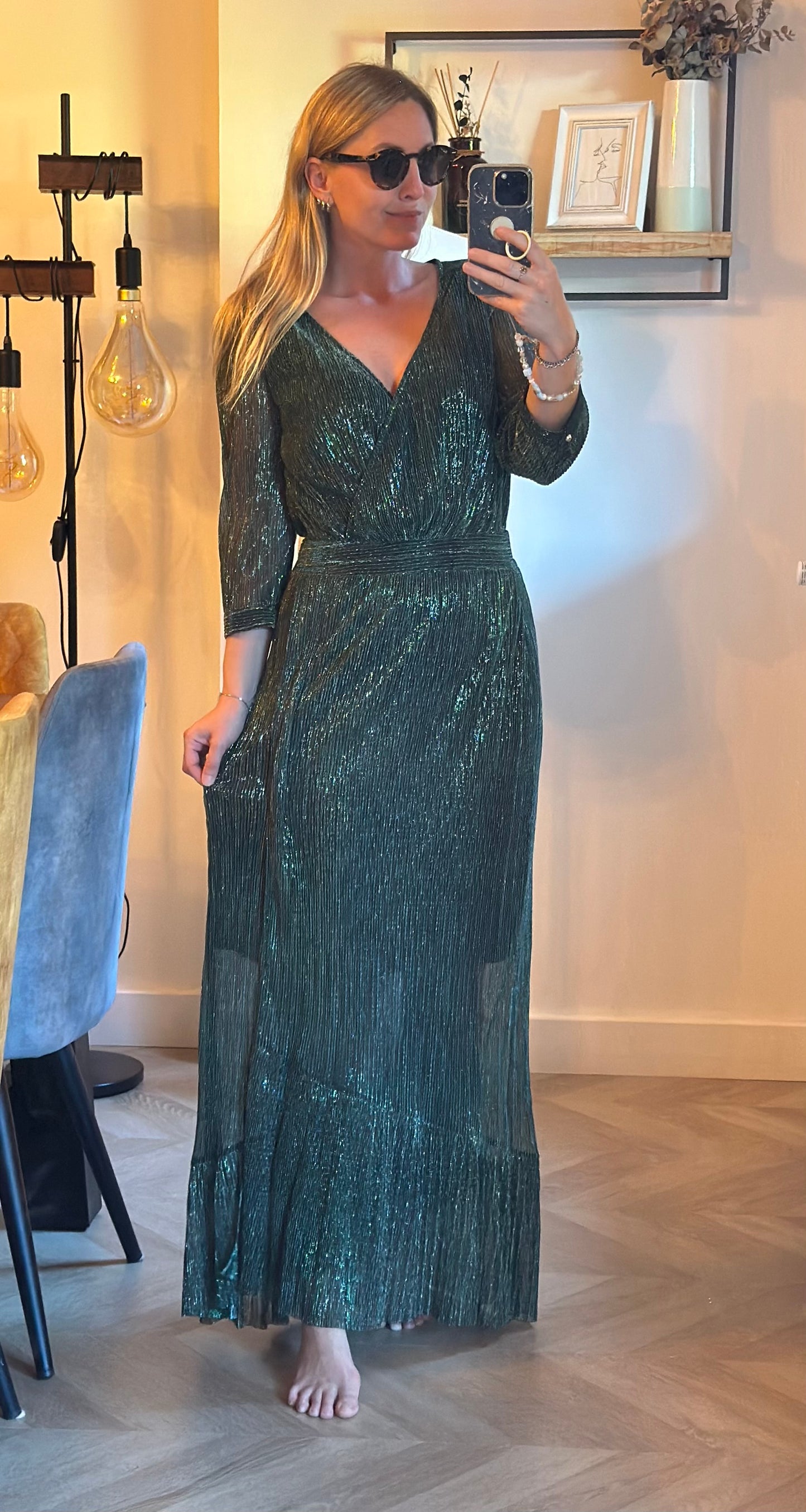 Robe longue vert métallisé – T.36 Neuve étiquette