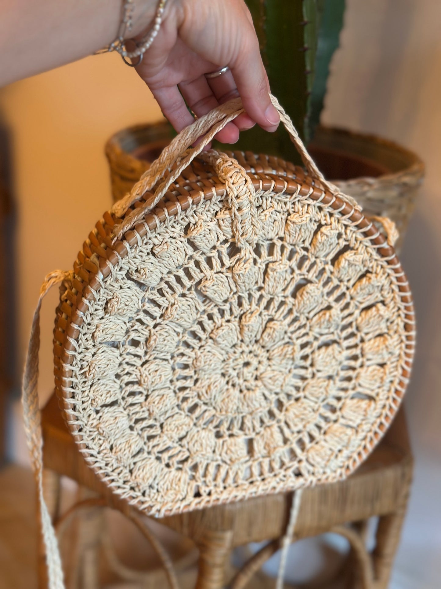 Sac bandoulière rond macramé fait main