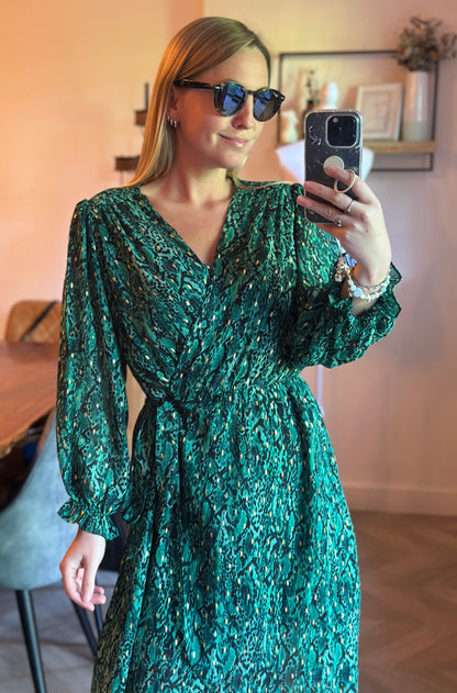 Robe portefeuille imprimé léopard vert T.36/38