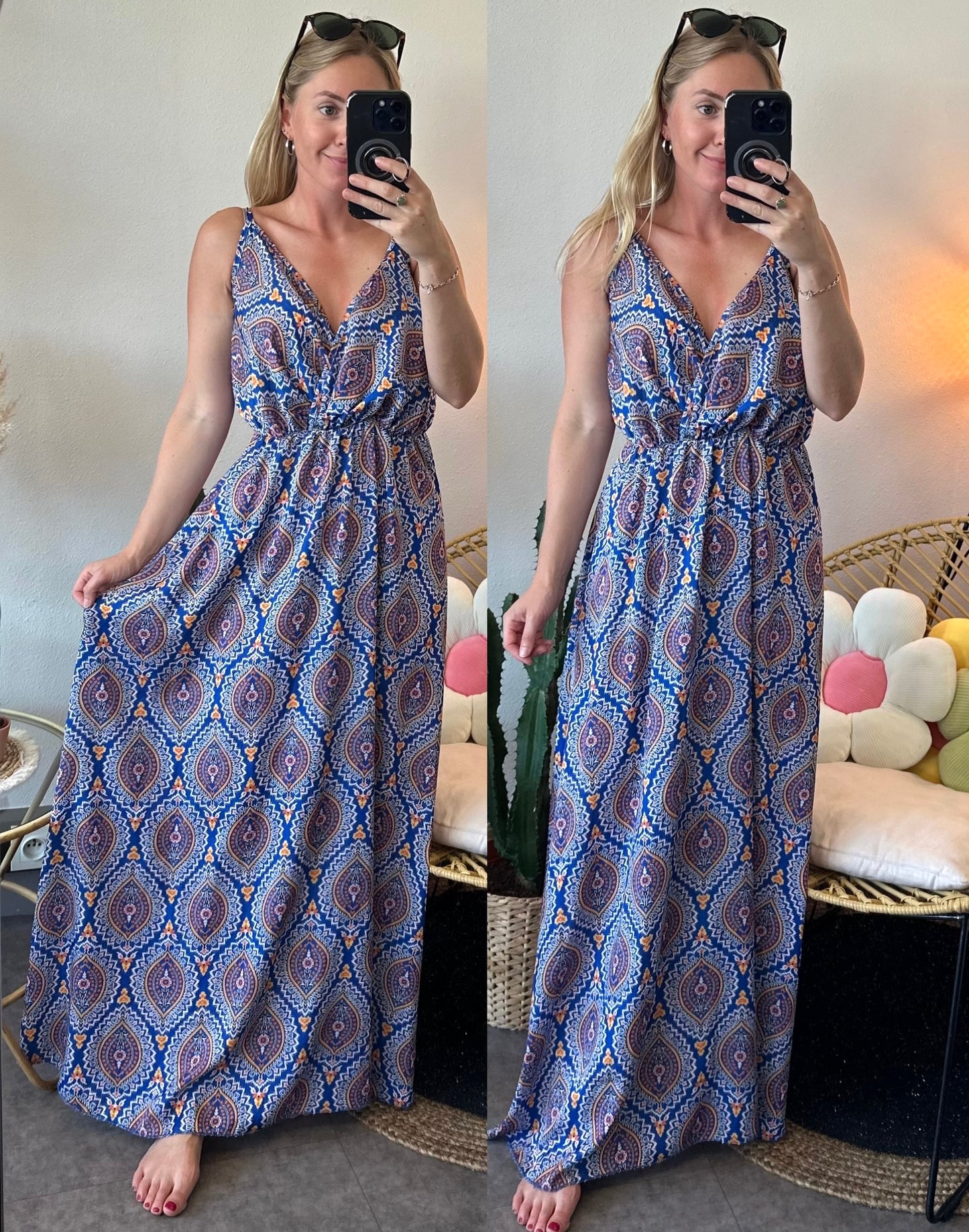 Robe longue d'été bleue à motifs T.38