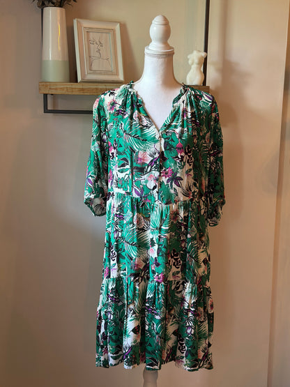 Robe imprimé fleuri végétal vert T.42