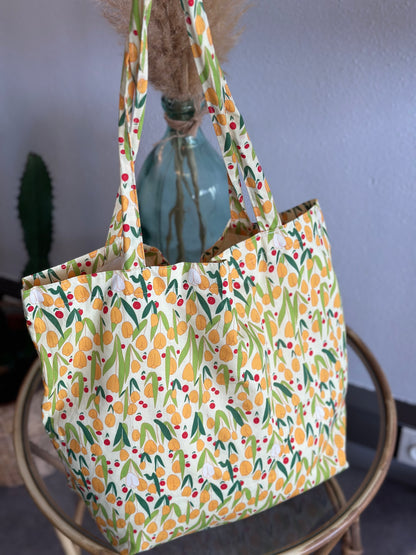 Sac tote bag en tissu imprimé fleuri jaune neuf