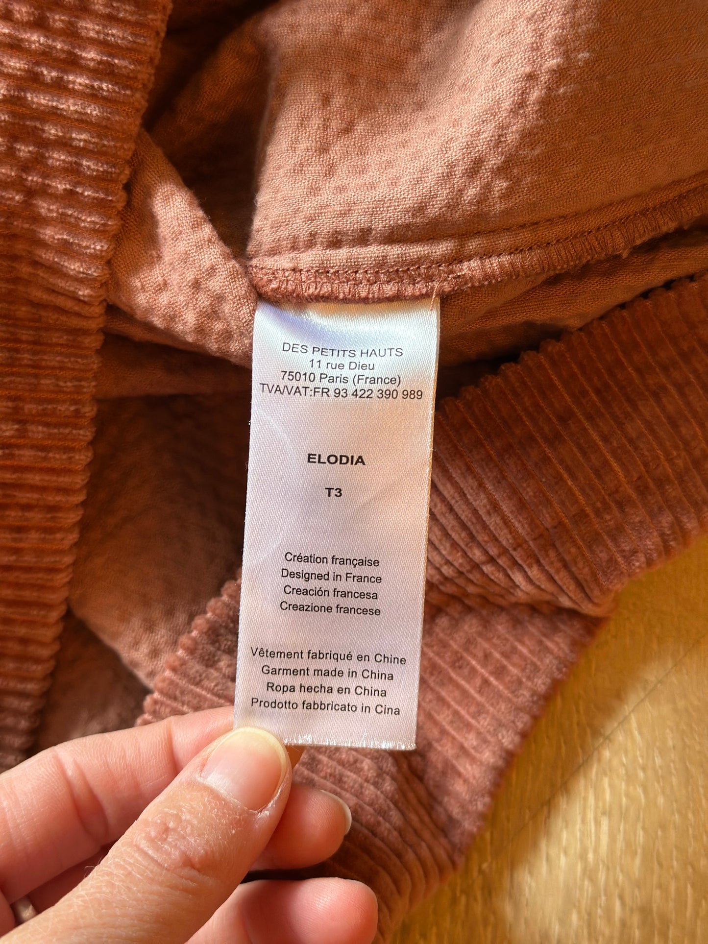 Veste en velours côtelé rose brique – Modèle Elodia – T3 (oversize)