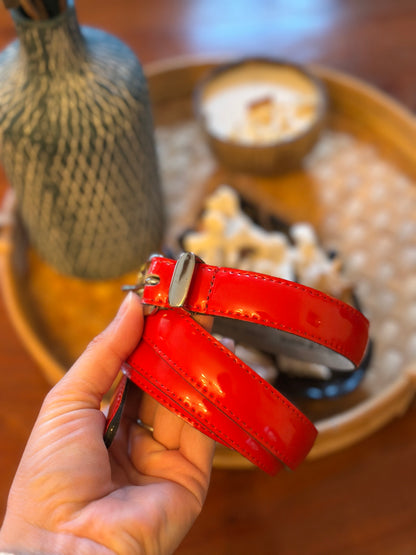 Ceinture en cuir rouge vernie – Made in France modèle vintage