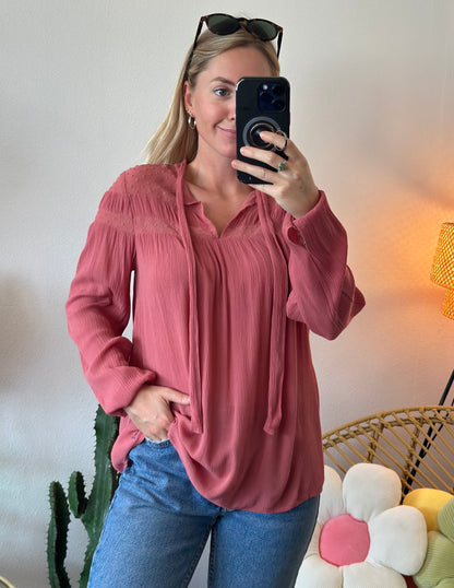 Blouse fluide en popeline rose clair, T.36