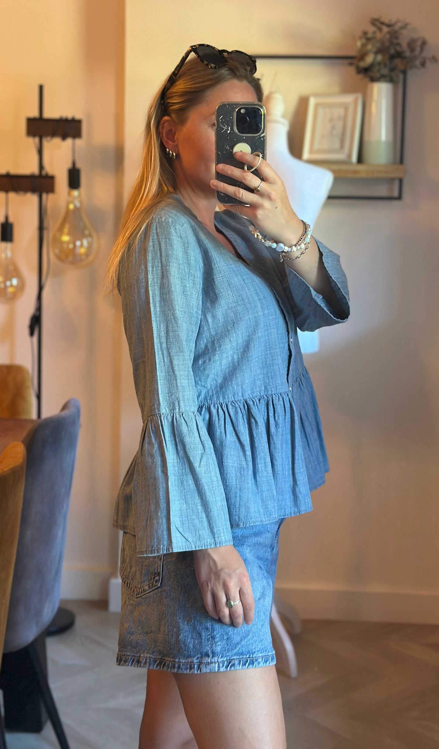 Blouse péplum en coton effet chambray T.34 neuve sans étiquette