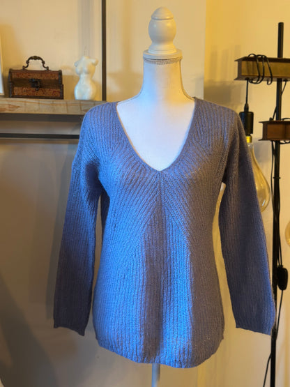 col V maille fine bleu lavande T.38