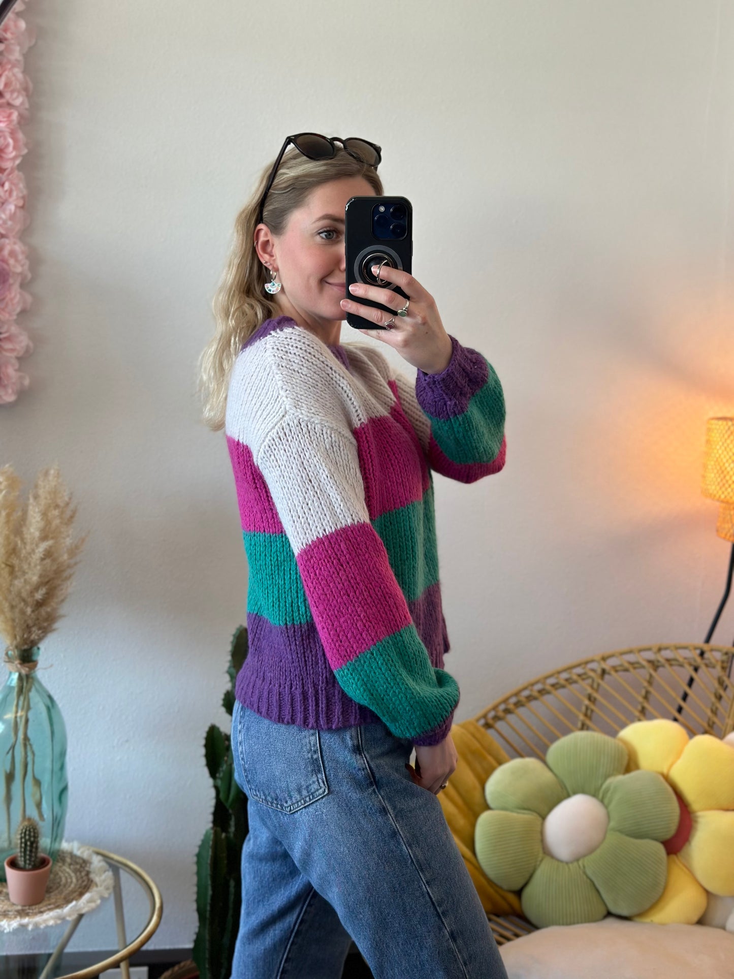 Pull en laine tout doux, maille colorée, T.34