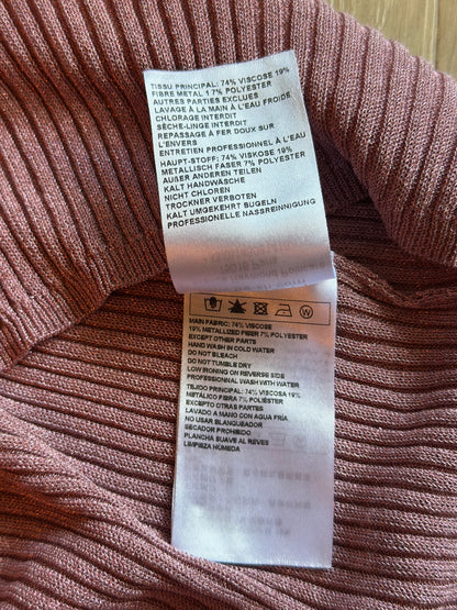 Pull manches courtes maille côtelée parme viscose T.40