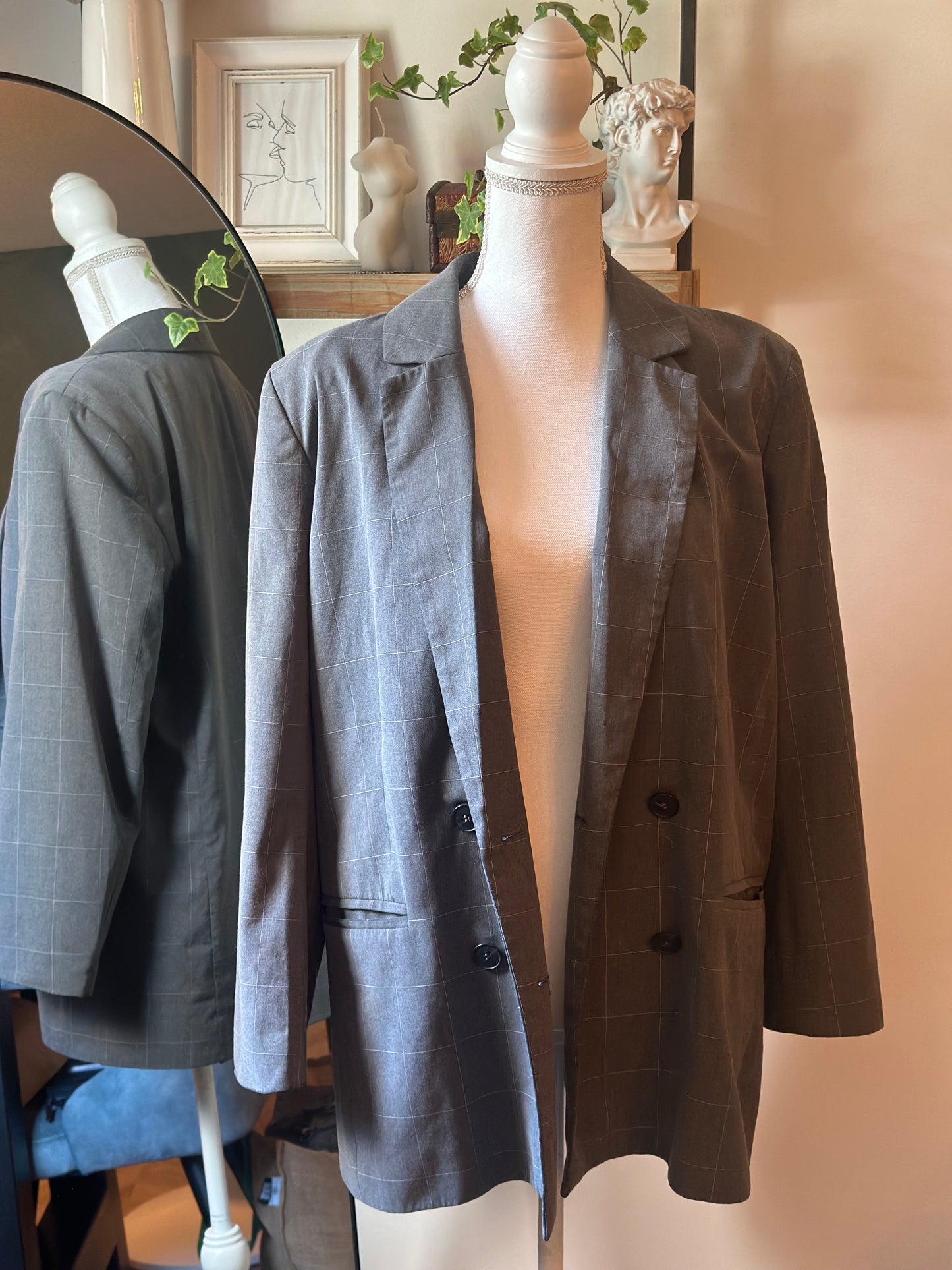 Veste blazer oversize gris à carreaux T.38
