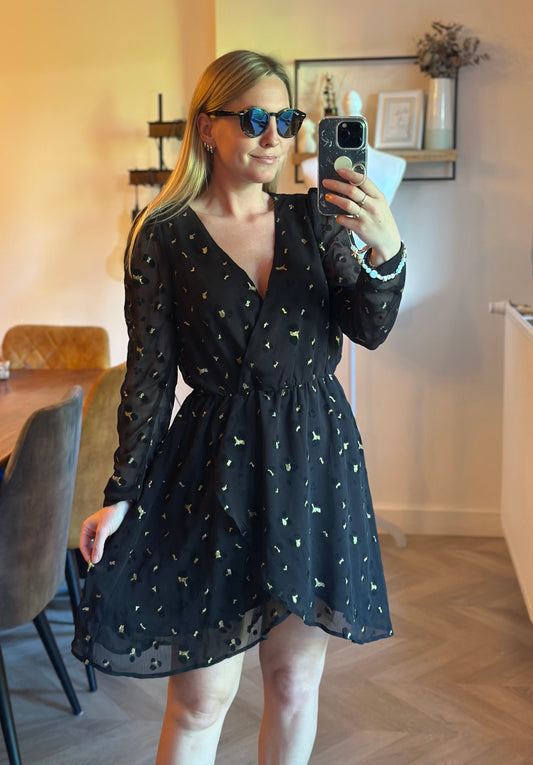 Robe noire voile plumetis doré T.36/38