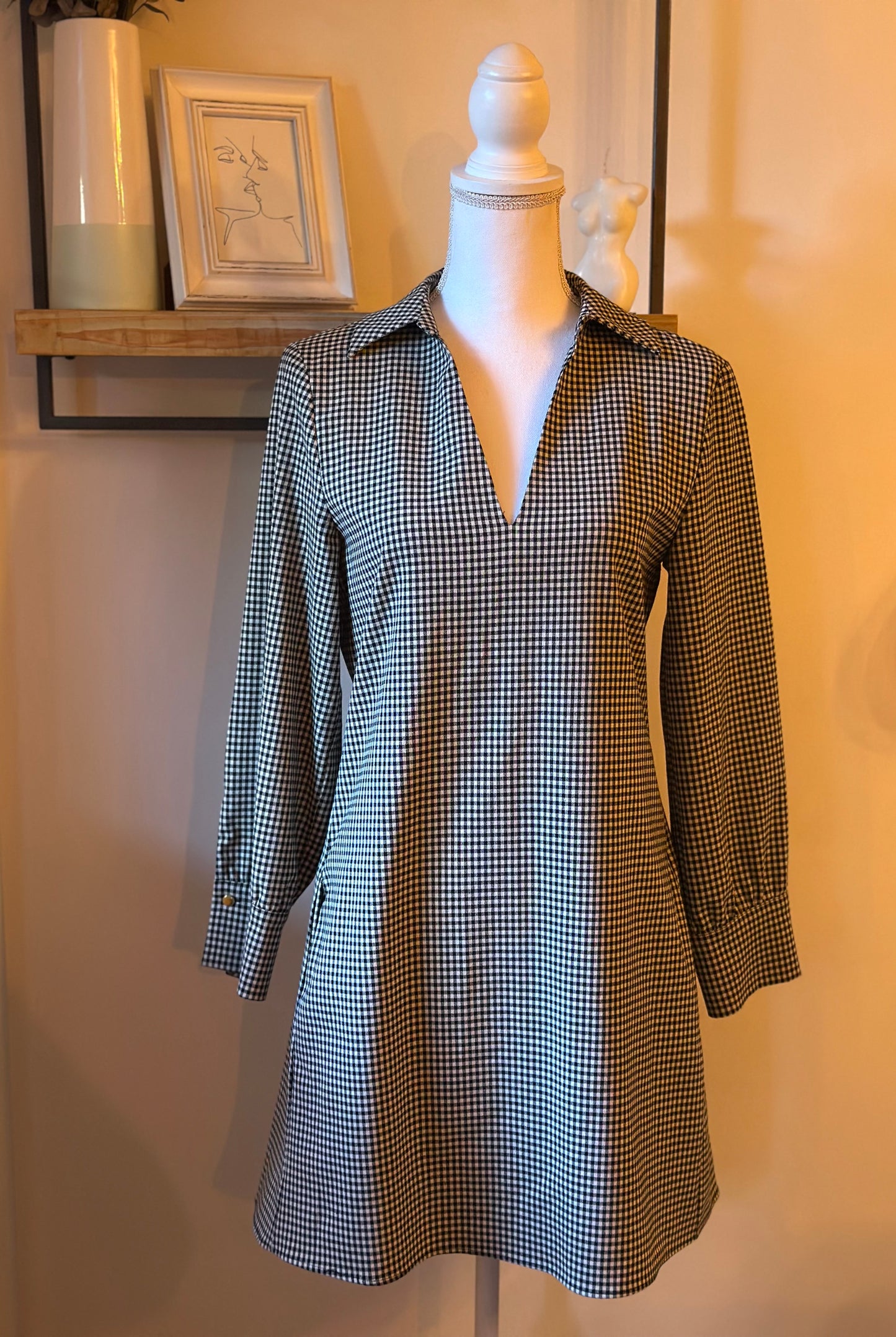 Robe mini à carreaux vichy noir et blanc T.36