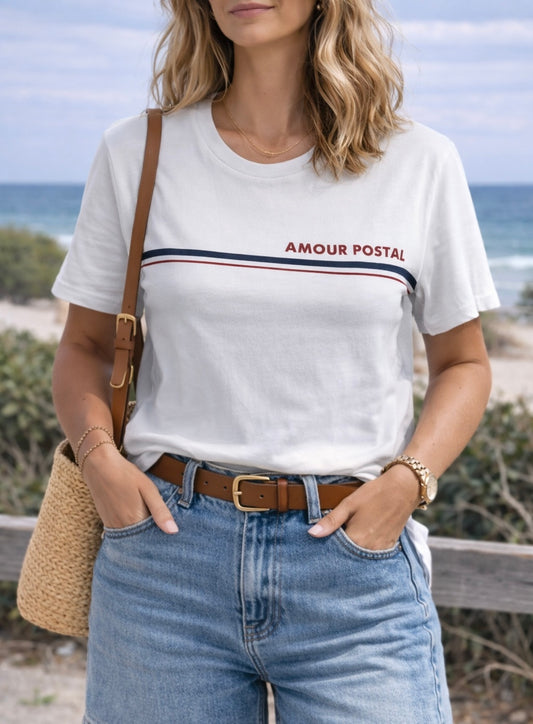 T-shirt blanc imprimé “Amour Postal”, T.34