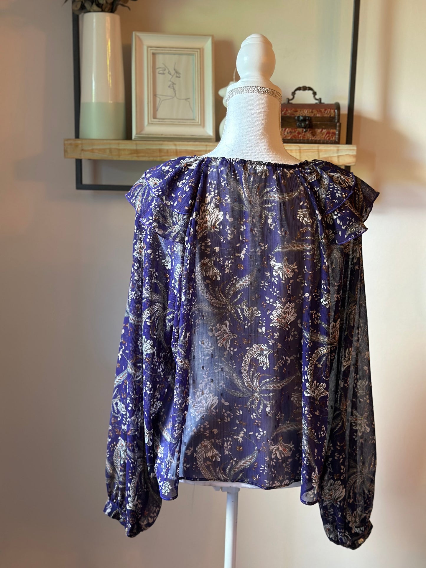 Blouse fleurie volants violet T.42