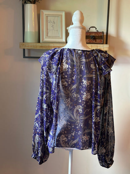Blouse fleurie volants violet T.42