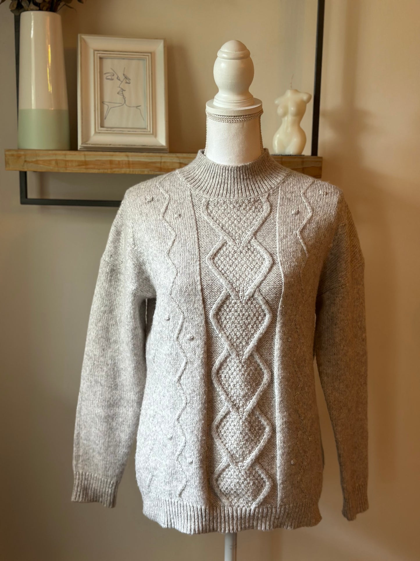 Pull torsadé col montant gris T.36