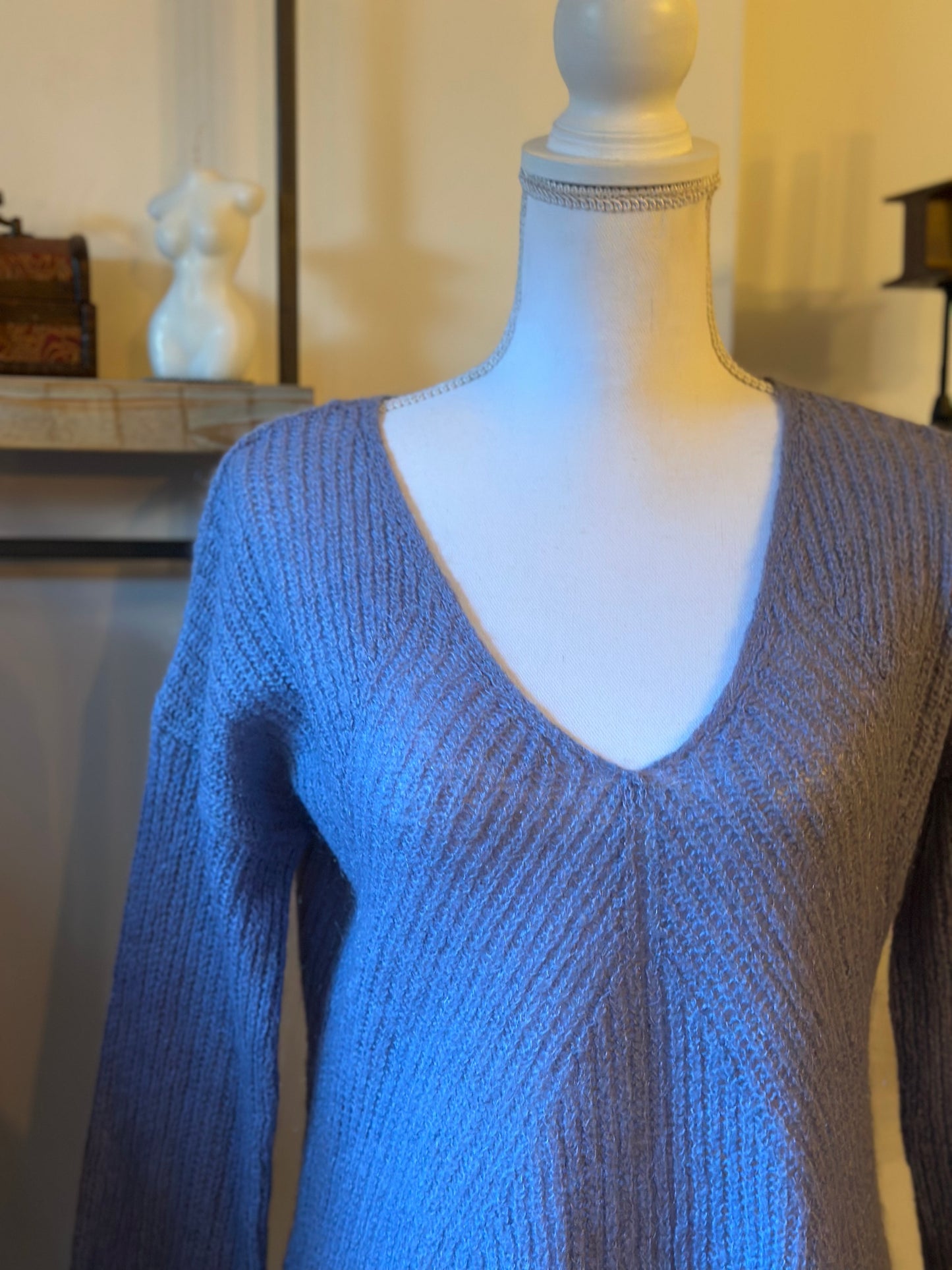 col V maille fine bleu lavande T.38