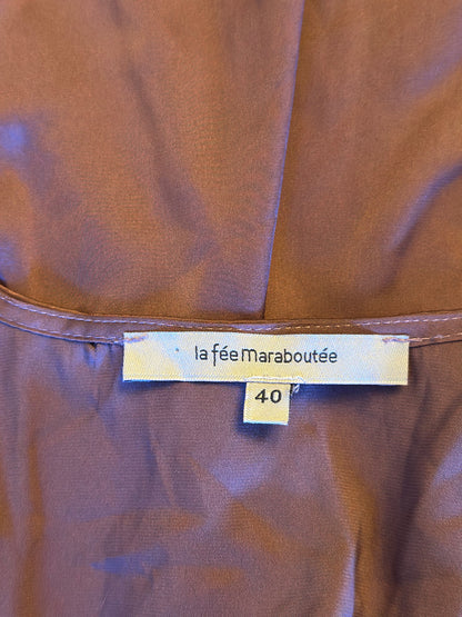 Blouse effet satiné marron clair col V satin T.40