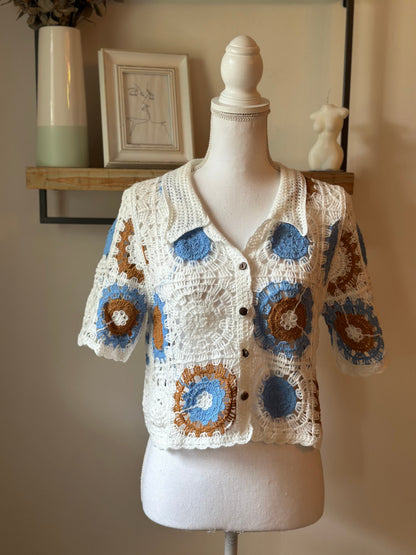 Cardigan manches courtes au crochet T.36