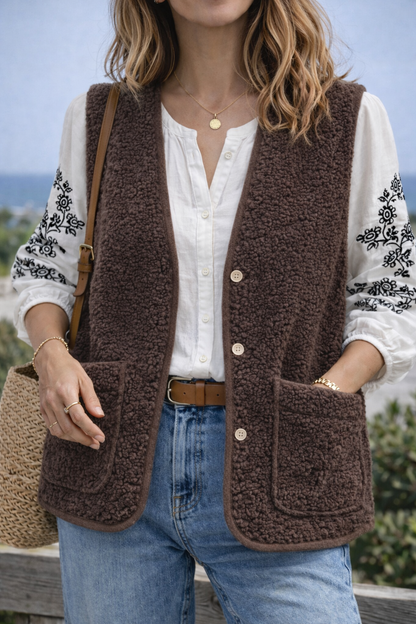 Gilet sans manches marron effet mouton neuf T.36