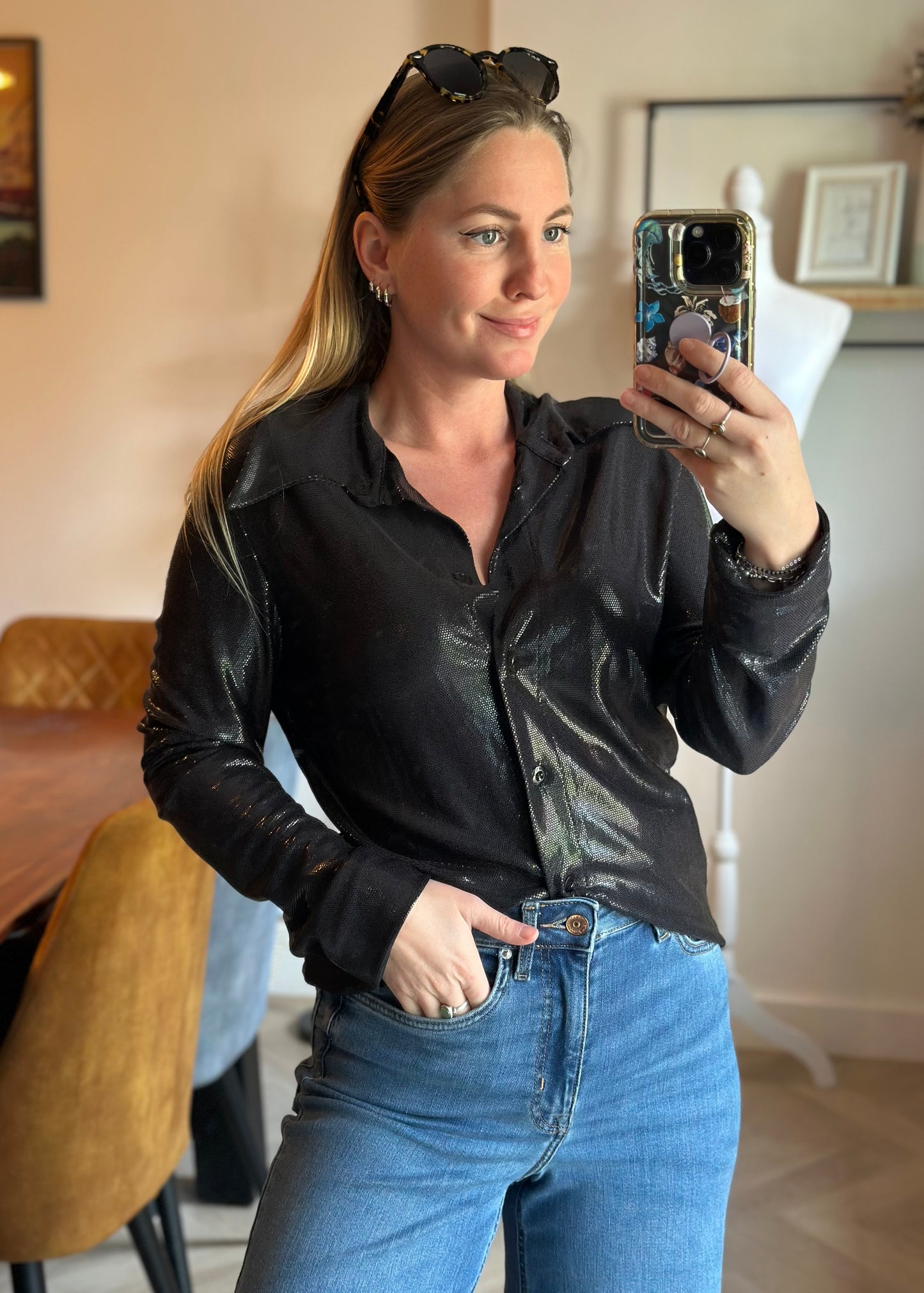 Chemise noir effet métallisé vintage T.U