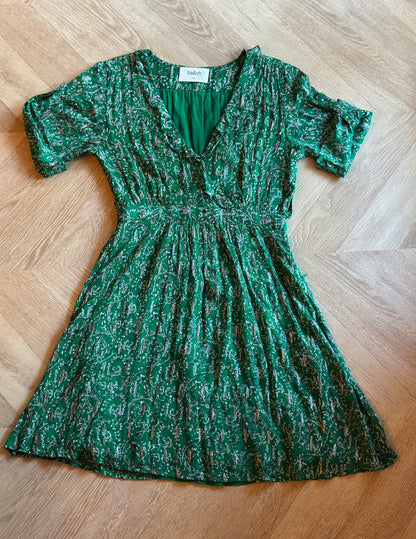 Robe fluide cachemire vert lurex modèle Clem T.34